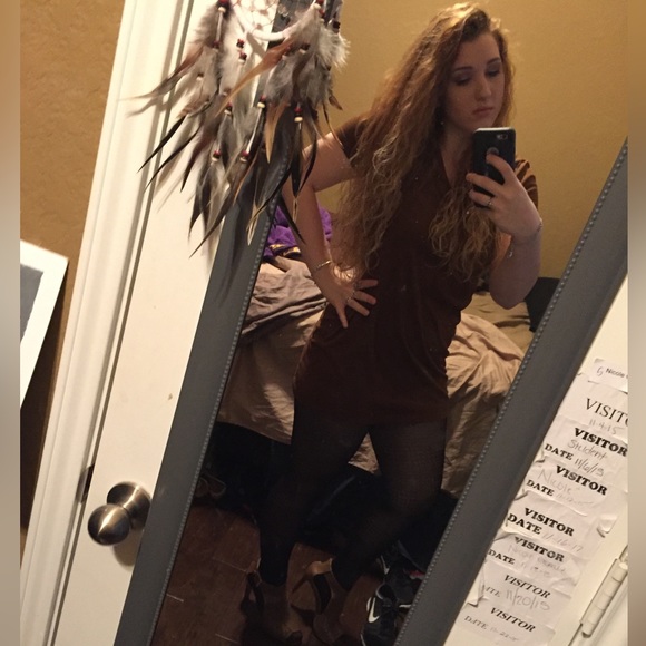 Brown zip up suede mini dress - Picture 2 of 7